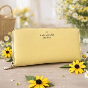 Kate Spade Zip Around Lemon Fondant Staci Leather Large Phone Size  Wallet